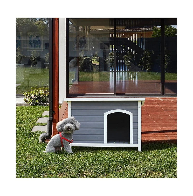 Aostirmotor 24 in H. Gray Small Wooden Outdoor Dog House with Elevated Floor