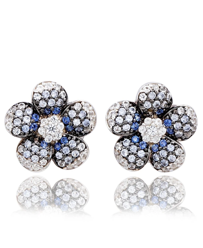 Suzy Levian Sterling Silver Sapphire Created White Flower Earrings