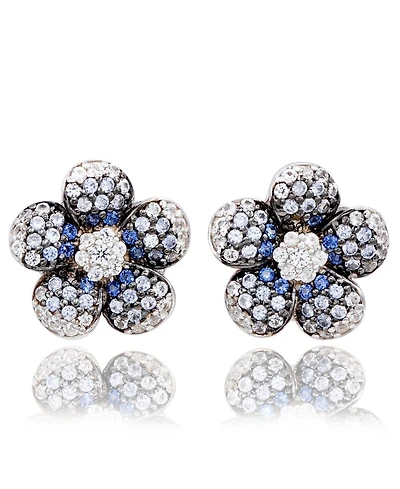 Suzy Levian Sterling Silver Sapphire Created White Flower Earrings