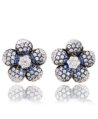 Suzy Levian Sterling Silver Sapphire Created White Flower Earrings