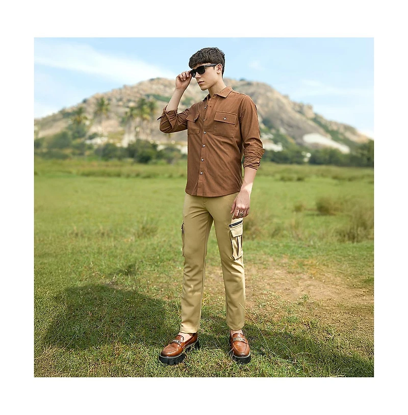 Campus Sutra Men's Solid Ribbed Utility Shirt