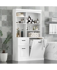 Casainc Bathroom Storage Cabinet with Tilt-Out Hamper, 70.9" Tall Organizer, Drawers & Adjustable Shelves