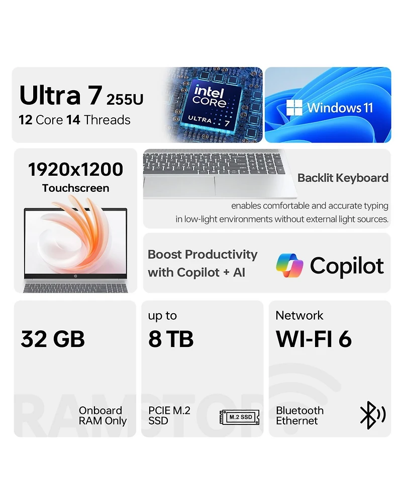 Hp OmniBook 16" Premium Traditional Laptop Intel Core Ultra 7 255U 32GB Ram Intel Graphics 1TB Ssd Storage Windows 11 Home Fhd+ 60Hz - Silver