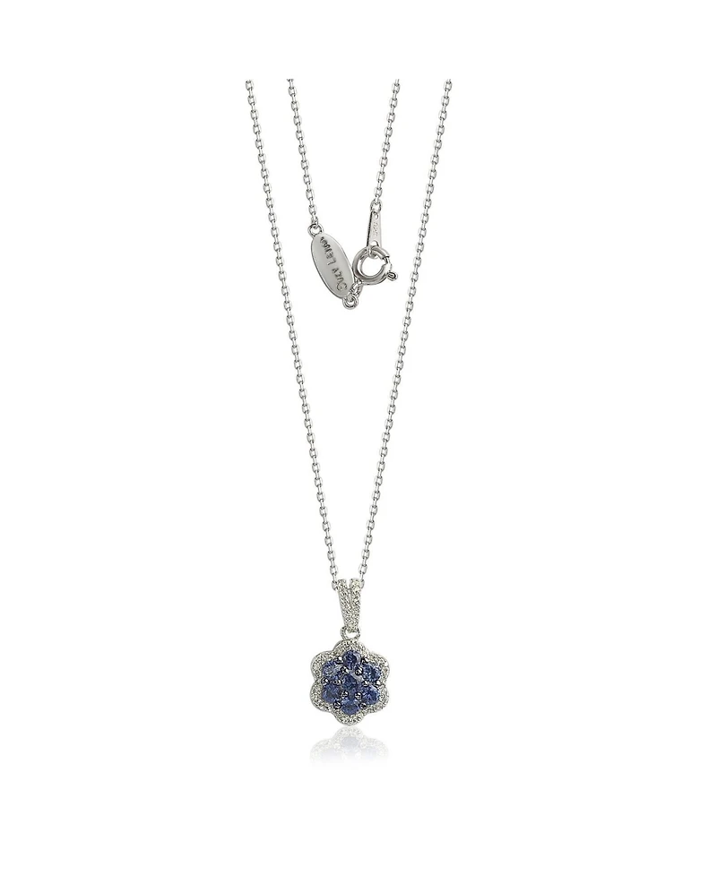 Suzy Levian Sterling Silver Sapphire & Created White Flower Pendant