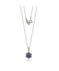 Suzy Levian Sterling Silver Sapphire & Created White Flower Pendant