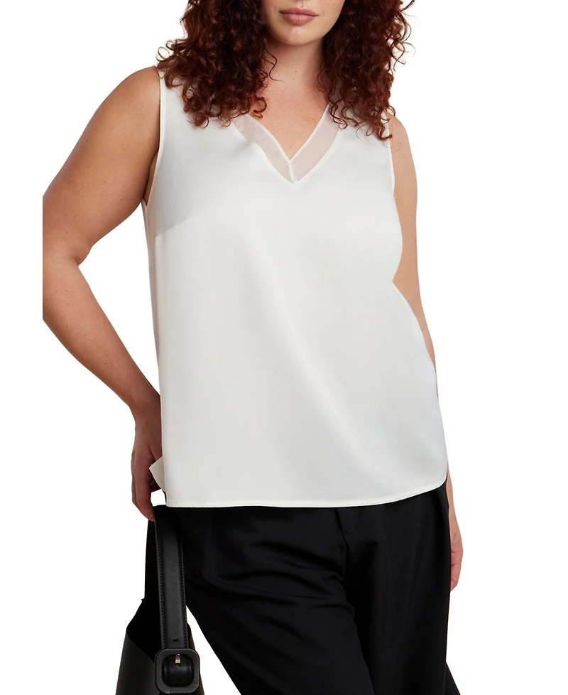 Eloquii Women's V-Neck Blouse With Chiffon Trim