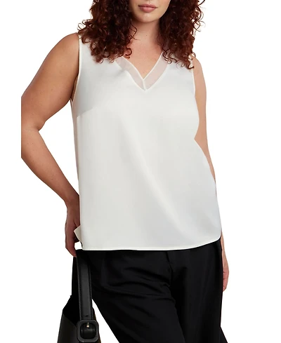 Eloquii Women's V-Neck Blouse With Chiffon Trim