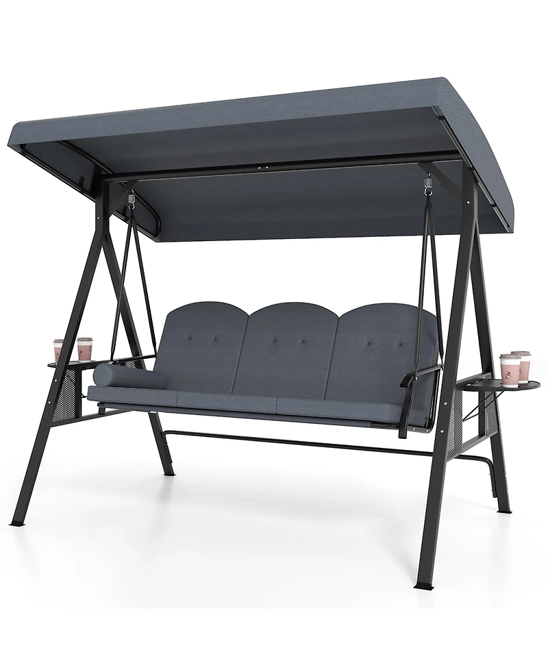 Gymax 3-Seat Patio Swing Chair w/ Adjustable Canopy Thickened Cushions Pillow Outdooor