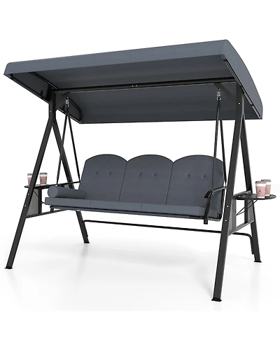 Gymax 3-Seat Patio Swing Chair w/ Adjustable Canopy Thickened Cushions Pillow Outdooor