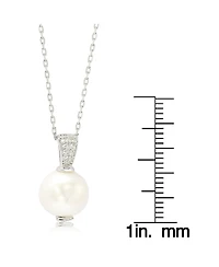 Suzy Levian New York Sterling Silver Pearl & White Sapphire Classic Solitaire Pendant