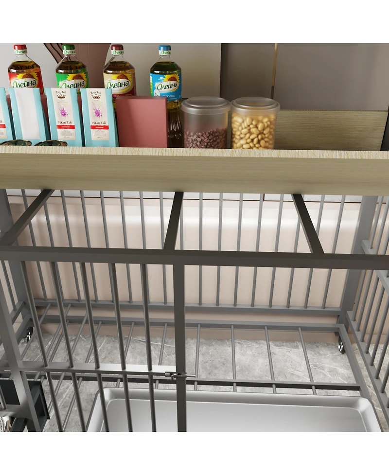 Aostirmotor 35 in. W x 49 in. H x 24 in. D Large Pet Cage with Storage Rack Drawers with Stainless Steel Food in Beige