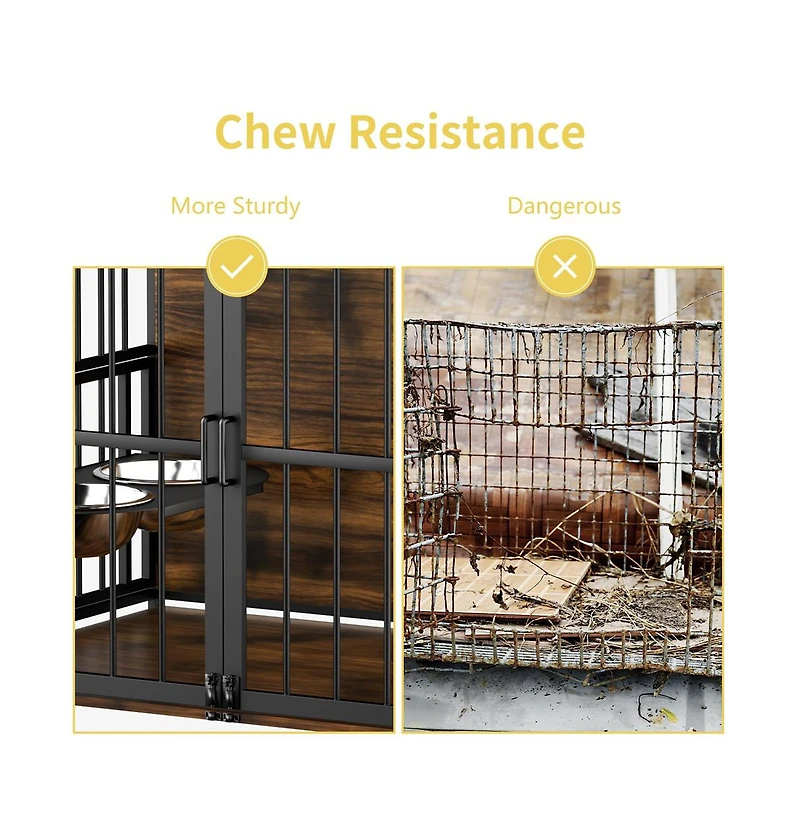 Aostirmotor 48 in. Furniture Style Large Dog Crate with 360° Adjustable Raised Feeder for Dogs