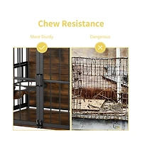 Aostirmotor 48 in. Furniture Style Large Dog Crate with 360° Adjustable Raised Feeder for Dogs