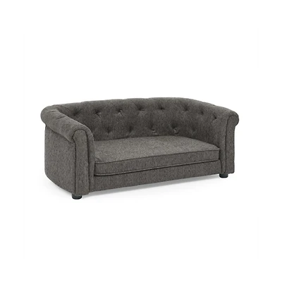 Aostirmotor Dark Grey Rectangular Pet Sofa with Arc-shaped Backrest Armrests and Linen Soft Cushion
