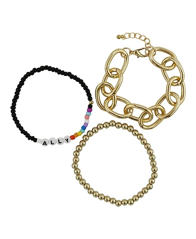 Rebl Jewelry 3-Piece Rainbow Beaded & Gold-Tone Link Bracelet Set Ally