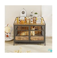 Aostirmotor Brown Multi-function Dog Crates with Storage Large Wooden Dog Kennel with Double Doors for Large Medium Dog