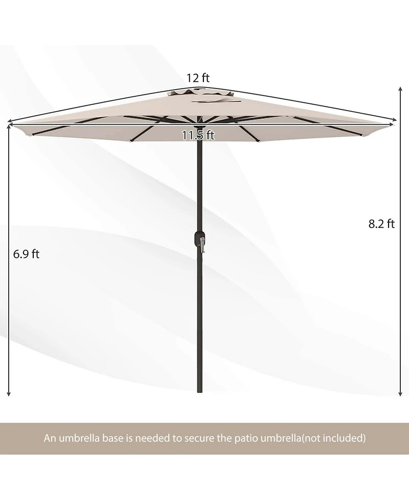 Costway 12 Ft Patio Umbrella Outdoor Market with Crank Handle 8 Sturdy Ribs