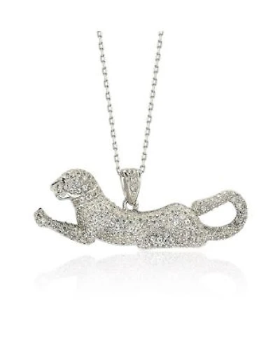 Suzy Levian Sterling Silver White Sapphire Prowling Tiger Pendant
