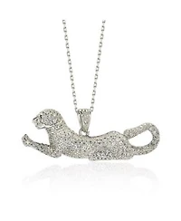 Suzy Levian Sterling Silver White Sapphire Prowling Tiger Pendant