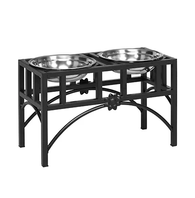 Aostirmotor 17 in Double Stainless Steel Heavy Duty Dog Food Bowl Elevated Pet Feeding Station for Medium Dogs