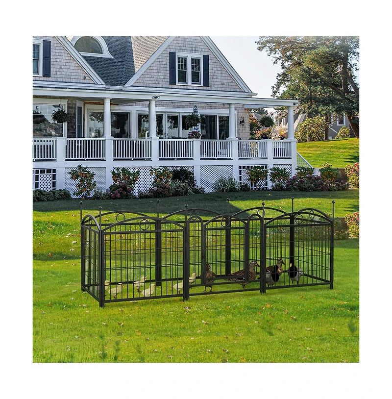 Aostirmotor 24 in H. 8 Panels Heavy Duty Metal Dog Pen Pet with Door for Large Medium Small Dogs Indoor Outdoor
