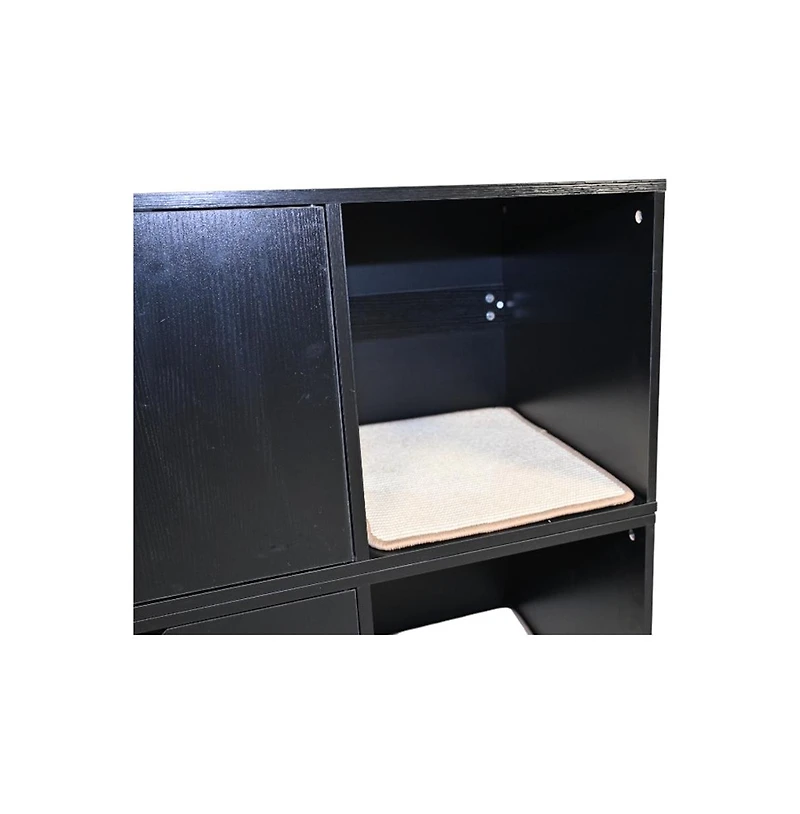 Aostirmotor Black 36 in. Cat House Cat Litter Box Enclosure Hidden Furniture with Scratch Pad