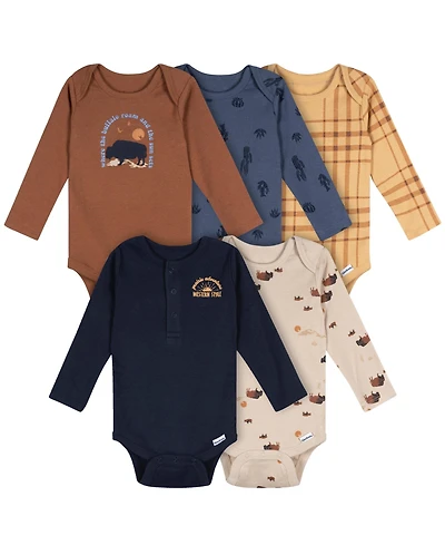 Gerber Baby Boys' 5-Pack Long Sleeve Bodysuits, Grey Heather, 12 Months