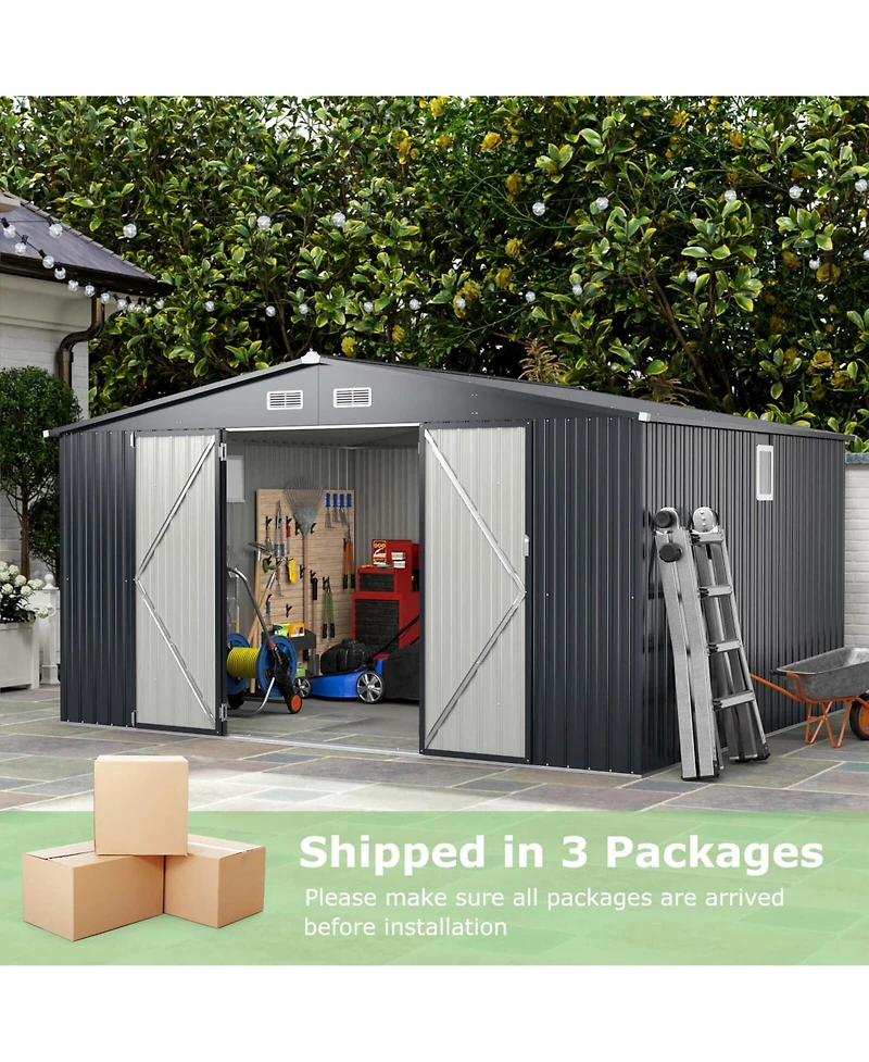 Costway 12 x 9.8 Ft Outdoor Storage Shed All-Weather & Rustproof Galvanized Metal