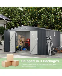Costway 12 x 9.8 Ft Outdoor Storage Shed All-Weather & Rustproof Galvanized Metal