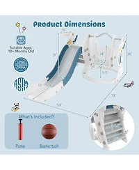 Akiudex 4 in 1 Indoor Slide Swing Climber and Basketball Hoop Playset for Toddlers