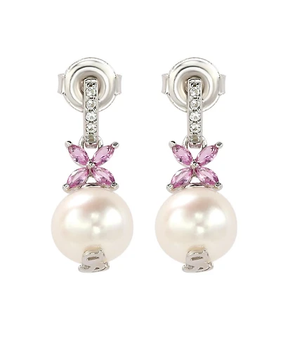 Suzy Levian New York Sterling Silver Pearl & Sapphire Floral Earrings