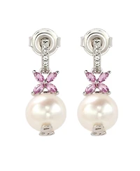 Suzy Levian New York Sterling Silver Pearl & Sapphire Floral Earrings