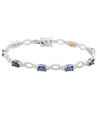 Suzy Levian New York Sterling Silver Emerald-Cut Sapphire & Created White Tennis Bracelet