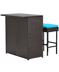Gymax 3Pieces Rattan Patio Bar Table And Stool Set Dining Set