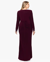 Betsy & Adam Plus Long Sleeve Beaded Dress