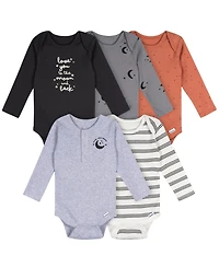 Gerber Baby Boys' 5-Pack Long Sleeve Bodysuits, Grey Heather, 12 Months