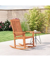 Costway Outdoor Rocking Chair with Slatted Seat Wide Armrests Footrest for Patio