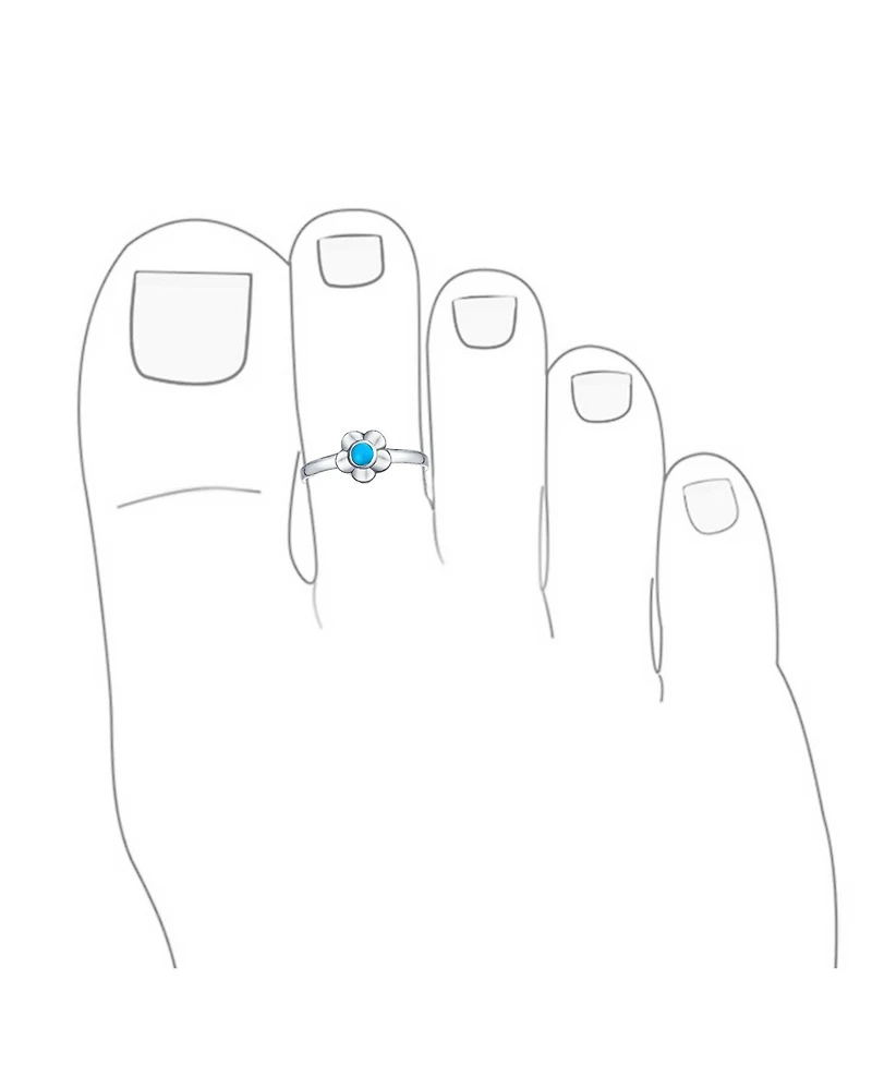 Bling Jewelry Set of 2 Sun Flower Blue Turquoise and Lucky Red Ladybug Midi Toe Ring Silver
