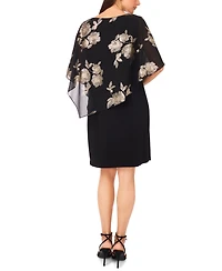 Msk Petite Cape Round Neck Midi Dress