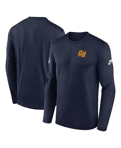 Nike Men's Navy Green Bay Packers The 1923 Classic Sideline Logo Dri-fit Long Sleeve Legend T-Shirt