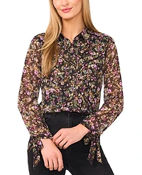 CeCe Women's Button Down Tie Cuffs Top