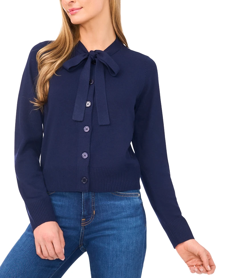 CeCe Women's Tie Neck Cardigan Sweater