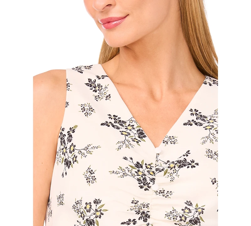 CeCe Women's Shirred Button Down Top