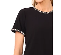 CeCe Women's Embellished Short Sleeve Top