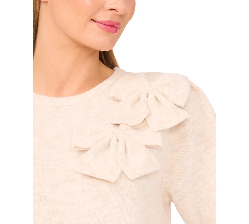 CeCe Women's Ribbon Applique Short Sleeve Pullover Sweater