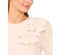CeCe Women's Ribbon Applique Short Sleeve Pullover Sweater