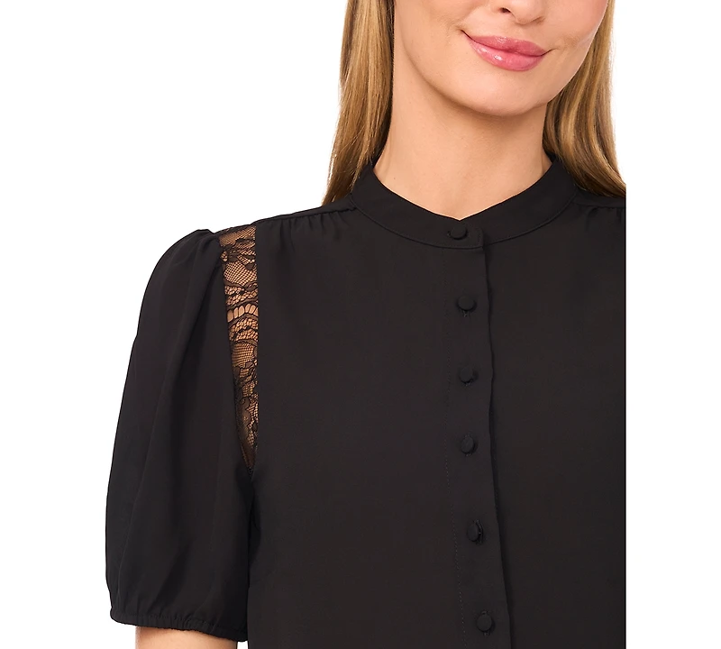 CeCe Women's Short Sleeve Shoulder Lace Detail Top