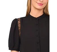 CeCe Women's Short Sleeve Shoulder Lace Detail Top