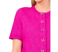 CeCe Women's Short Sleeve Bow Button Cardigan Sweater