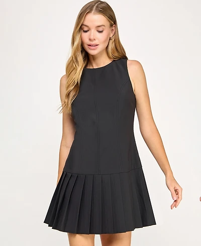 City Studios Juniors' Pleated Skirt Drop Waist Sleeveless Dress